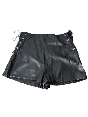 JOLIE & JOY BY FCT WITH LOVE New Black Faux Leather High Rise Shorts Lace Up XL